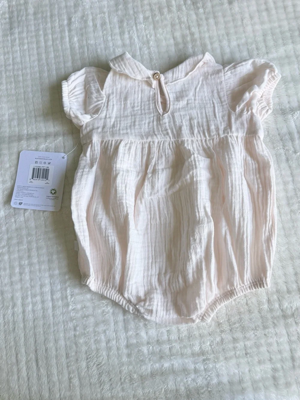 Burt's Bees Baby Pale Pink Peter Pan Collar Romper